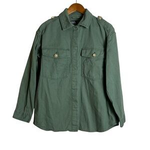 Zara‎ green denim button down shirt. Size small